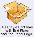 BLISS STYLE CONTAINER WITH END FLAPS AND END PANEL LEGS